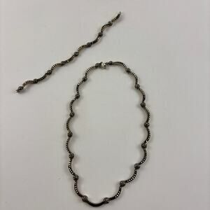 Judith Jack Sterling Silver Marcasite Necklace & Bracelet Set Art Deco